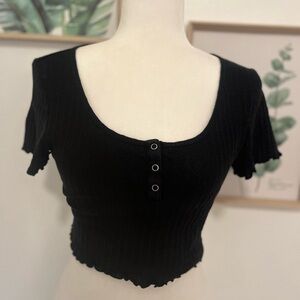 BP Nordstrom Women’s Henley Tshirt Cropped Textured Lettuce Trim